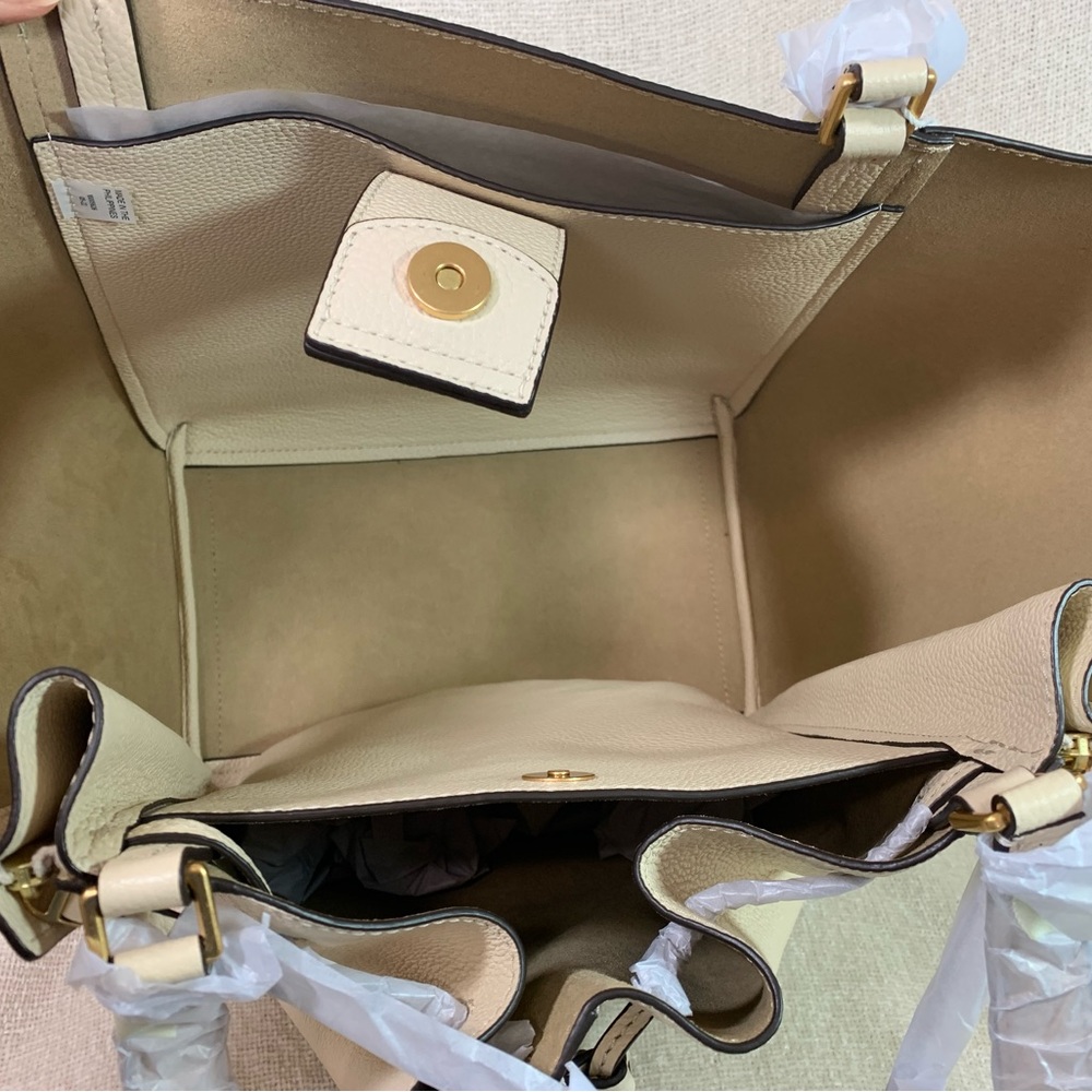 NEW Tory Burch Mcgraw Dragonfly Brie Cream Leather Oversized Shopper Tote Bag - Picture 12 of 16